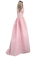 Dreamy Early 1980s Bill Blass Pale Pink Silk One Shoulder Dress w Full Slightly Trained Skirt