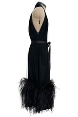 1960s Harold Levine Glamorous High Contrast Black & White Dress w Feather Hem