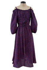 Sweetest Recent Christian Dior Deep Blue Silk Dress w Scattered Red Heart Print & Balloon Sleeves