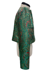 c1993 Yves Saint Laurent Brilliant Green Cropped Jacket w Gold & Red Metallic Detailing