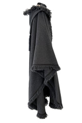 Phenomenal Fall 1977 Yves Saint Laurent Runway Deep Charcoal Grey Fringed Cape w Hood
