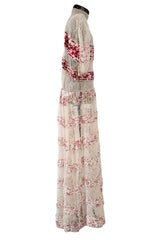 Spring 2016 Etro by Veronica Etro Runway Look 6 Ivory Net Lace Dress w Embroidered Silk Panels