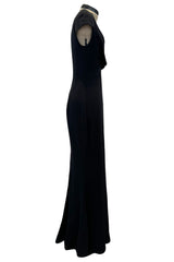 2011 Alexander McQueen Sculpted Bias Cut Black Silk Dress w Front Scoop