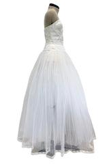 1993 Dolce & Gabbana Three Piece White Silk & Tulle Wedding Dress Overskirt & Veil Full Set