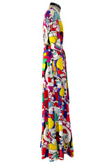 Incredible 1970s Lanvin by Jules-Francois Crahay Clown Print Wide Leg Jersey Jumpsuit