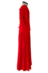 Minimalist Spring 1977 Christian Dior by Marc Bohan Haute Couture Red Silk Jersey Dress w Button Back