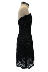 Fall 1998 Yves Saint Laurent Black Strapless Gold & Black Cord Dress w Side Bows