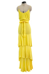 Minimalist 1970s Christian Dior by Marc Bohan Yellow Jersey Tank Dress w Three Tier Skirt
