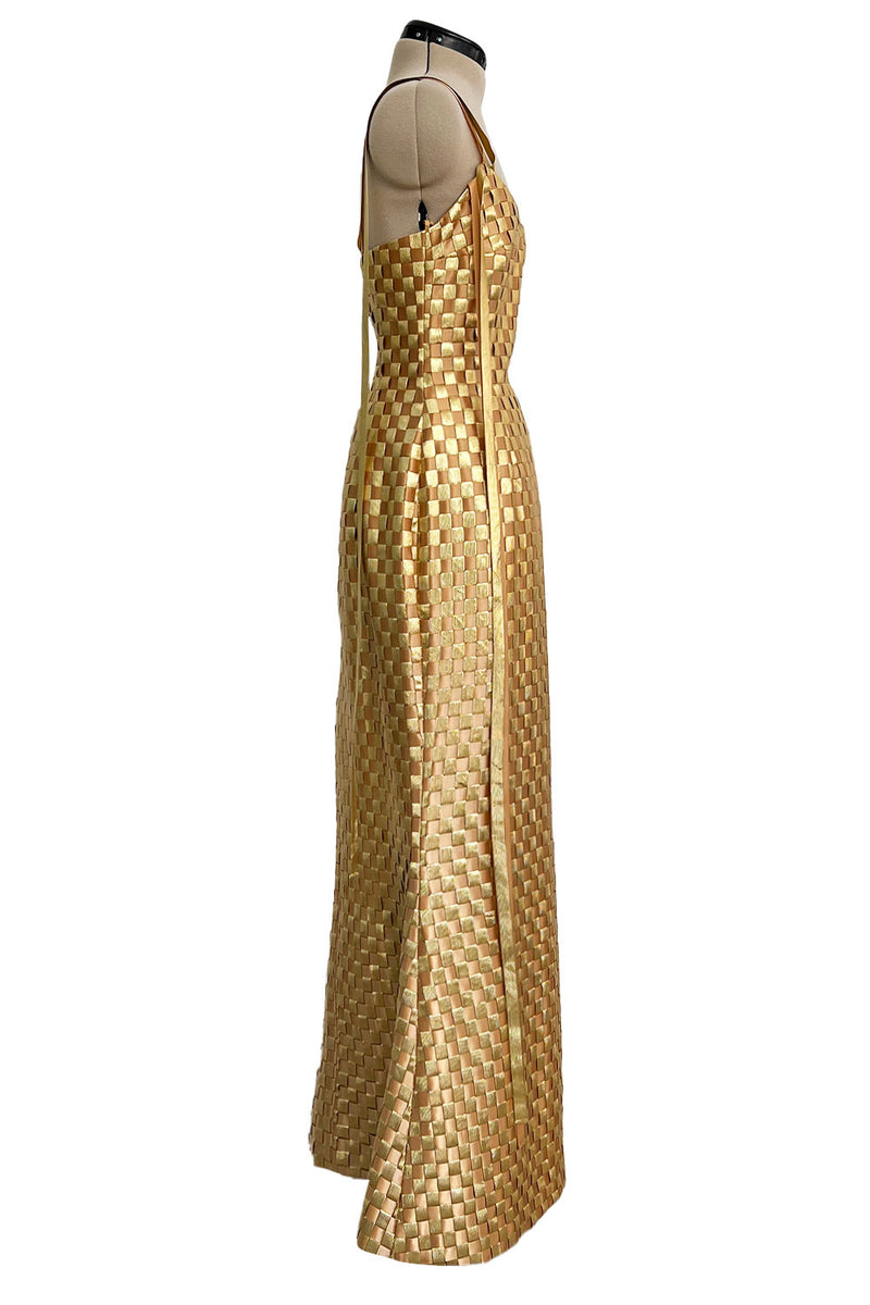 Extraordinary & Rare Fall 1995 Todd Oldham Runway Gold Metallic Woven Ribbon Dress