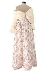 Prettiest 2000s Christian Lacroix Embroidered Net Strapless Dress w Dramatic Sleeved Bolero