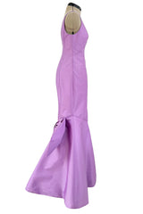 Prettiest 1990s Isaac Mizrahi Pale Pastel Lavender Silk Dress w Flared Skirt & Back Bow