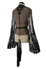 Amazing Spring 2001 Thierry Mugler Couture Runway Brown  Silk Net Wrap Top w Leather Detailing