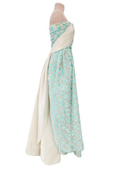 Dreamy Late 1960s Andre Laug Roma Alta Moda Couture Pale Turquoise Applied Dot Strapless Dress
