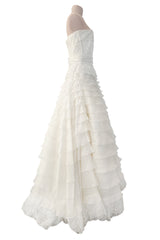 Dreamiest Spring 2008 Valentino Ivory Silk Organza Strapless Wedding Dress w Beaded Lace & Ruffle Skirt
