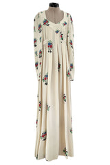 Extraordinary 1973 Ossie Clark & Celia Birtwell Documented Ivory Moss Crepe w Floral