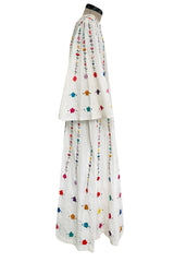 Fantastic 1960s Unlabeled White Cotton Hand Embroidered Mexican Caftan Dress