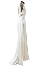 Minimalist 2011 Alexander McQueen Bias Cut Liquid Silk Satin Ivory Dress w Amazing Sleeves