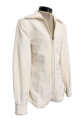 Fabulous Late 1970s Mini Ted by Ted Lapidus Ivory Playsuit w Front Zipper & Rhinestone Trim