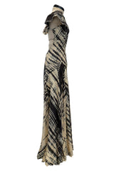 Spectacular Spring 2004 Alexander McQueen Backless Feather Light Silk Tie Dye Dress