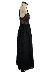 Elegant 1960s James Galanos Couture Black French Lace & Silk Cord Dress