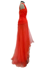 Prettiest Spring 2012 Oscar de la Renta Runway Look 53 Coral Orange Chiffon One Shoulder Dress