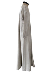 Fantastic 1970s Halston Metallic Silver Lame Lurex Full Length Caftan Dress w Notched Neckline