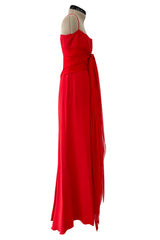Prettiest Spring 2003 Original Valentino Runway Look 64 Red Silk Dress w Silk Chiffon Ties