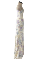 Gorgeous Fall 2003 Ungaro by Giambattista Valli One Shoulder Printed Silk Chiffon Dress w Trailing Panel