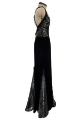 Fall 1995 Valentino by the Original Mr Valentino Runway Black Velvet Dress w Sequin Detailing