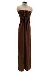 Ultra Rare 1976 Halston Iconic Front Tying Easy to Wear Column Dress in a Bias Cut Chocolate Brown Terry Cloth