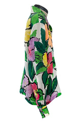 Stunning Spring 1992 Todd Oldham Runway Silk Organza Floral Top w Hand Painted Floral Design