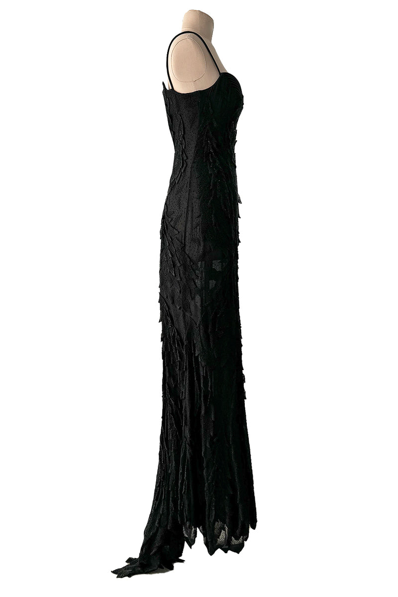 c 1995 Gianni Versace Atelier Haute Couture Black Hand-Beaded Dress w Top Stitched Bust