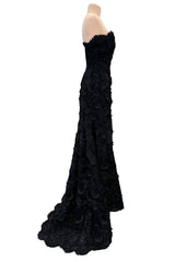 Spring 2008 Oscar De La Renta Black Embroidered Beaded Ribbon Work Floral Silk Organza Dress