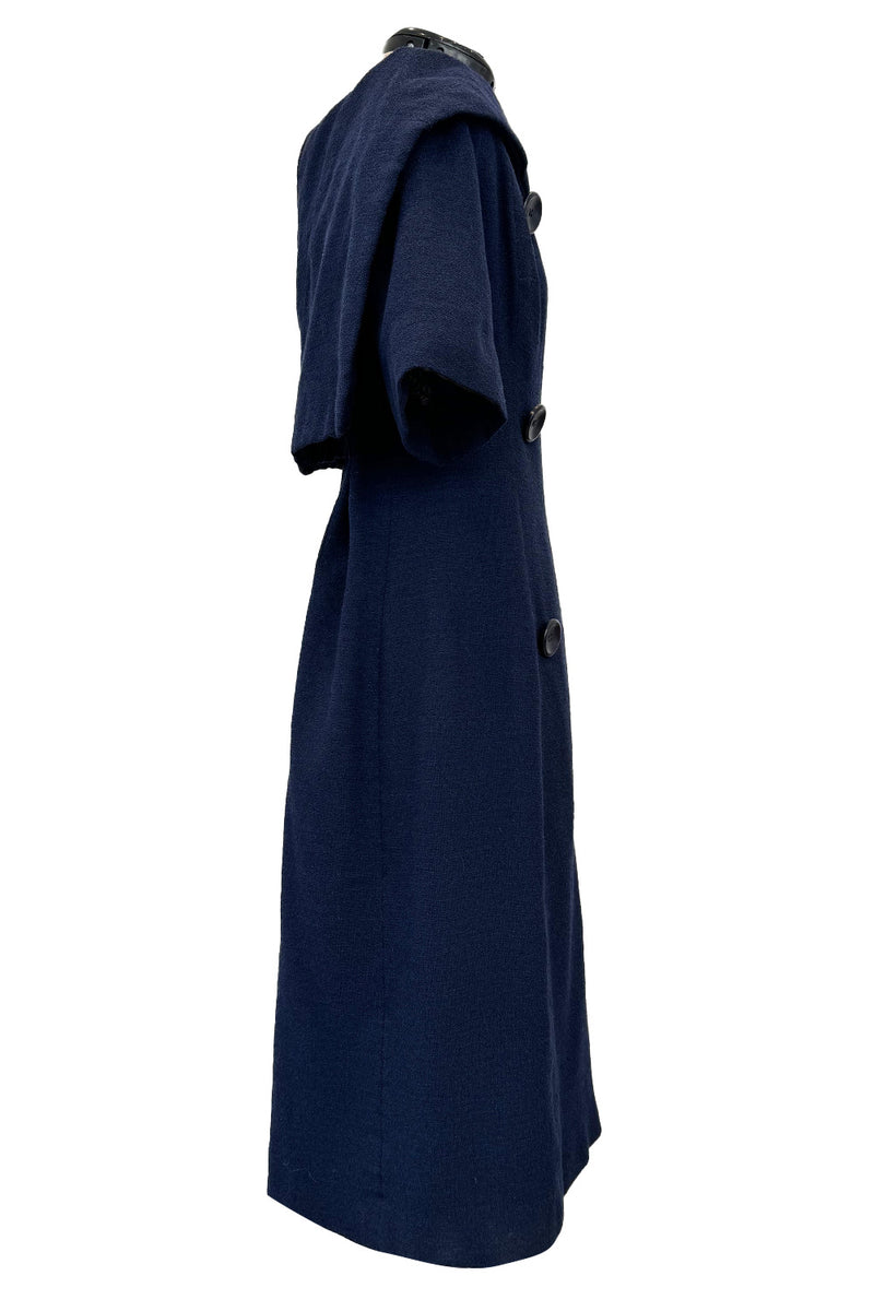 Late 1950s Christian Dior London by Marc Bohan Numbered Blue Shift Dress w Button Detailing