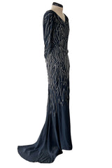 Spring 2006 Christian Dior by John Galliano Blue Bias Cut Silk Chiffon Dress w Silver Sequins & Beads
