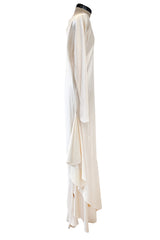 Incredible 1977 Halston Couture Heavy Weighted Ivory Silk Charmeuse Spiral Paneled Dress