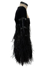 1990s Valentino Feather, Net & Sequin Micro Mini Cashmere Knit Dress