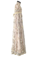 Spring 1967 George Halley Couture Pale Pink Dress w Rhinestones, Hand Emroidery & Flower Detailing