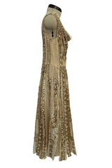 Spectacular Spring 2020 Valentino by Pierpaolo Piccioli Gold Sequin on Net Dress w Plunging Back