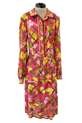 Prettiest 1960s Emilio Pucci Original Pink Silk Jersey Dress w Lattice Flower & Leaf Print