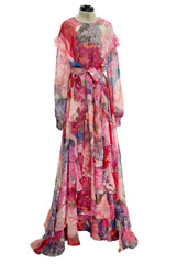c. Resort 2020 Valentino by Pierpaolo Piccioli Ruffle Detailed Silk Chiffon Floral Caftan Dress w Tie Belt