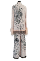 Resort 2018 Prada by Miuccia Ad Campaign & Runway Look 23 Pale Pink Tunic & Pant Set w Feather Cuffs