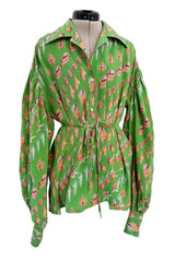 Chic Spring 1974 Valentino by the Original Mr. Valentinop Green Silk Shell Print Top & Head Scarf