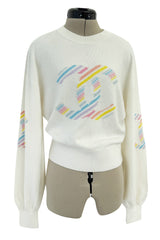 Gorgeous Cruise 2019 Chanel by Karl Lagerfeld Double C Rainbow Stripe Logo Sweater