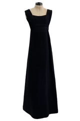 Minimalist c. 1964 James Galanos Superb Detailed Square Neckline Long Sheath Dress