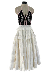 Rare Spring 1977 Bill Gibb "Flowers & Lace" Collection Beaded Halter Ruffle Dress