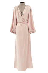 Spring 1990 Yves Saint Laurent Runway Nude Pink Version Silk Plunge Runway Dress w Balloon Sleeves