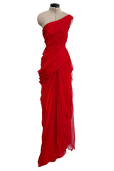 Prettiest Spring 2009 Valentino by Alessandra Facchinetti Look 31 Red Silk Chiffon One Shoulder Dress