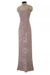 Exceptional Spring 1999 Giorgio Armani Runway Palest Ballet Nude Pink Floral Sequin Dress