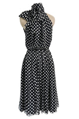 Chic 2006 Alexander McQueen Stark Black & White Polka Dot Silk Chiffon Halter Dress